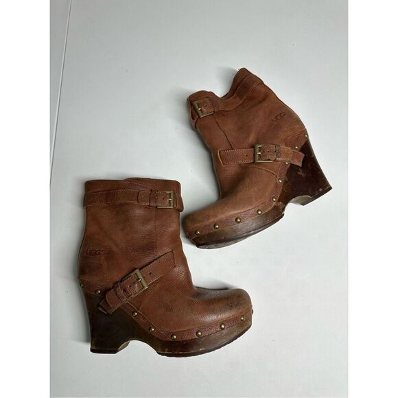 UGG Australia Women's Size 7 Brown Lizard Embossed Leather Ankle Boots See Note - Picture 7 of 16